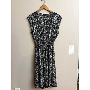 Rails Dress Small Ashlyn Black Ivy Floral V-Neck  Smocked Waist Midi Cap Sleeve